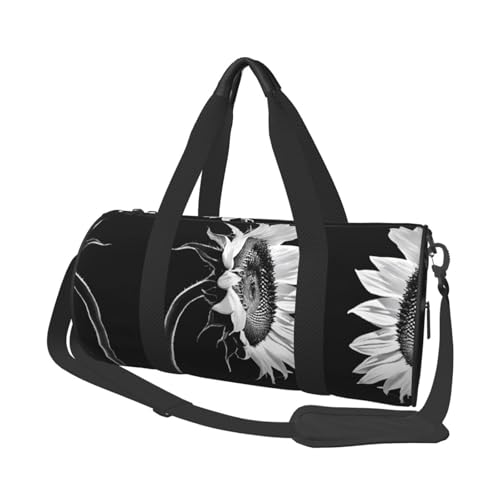 Sunflower Black Grey Print Travel Duffel Bag, Foldable Gym Bag Overnight Weekend Bags for Women, Large Holdall Bag Cabin Bag for Sports and Travel, Schwarz , Einheitsgröße von ESNAIUVCD