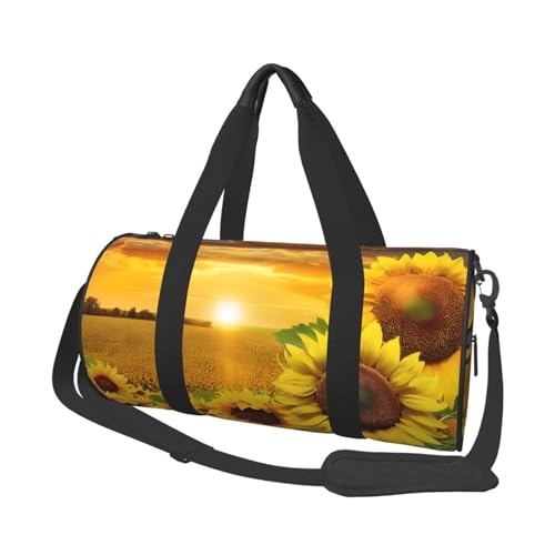 Sunflower Field Print Travel Duffel Bag, Foldable Gym Bag Overnight Weekend Bags for Women, Large Holdall Bag Cabin Bag for Sports and Travel, Schwarz , Einheitsgröße von ESNAIUVCD