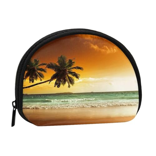 Sunset Coconut Trees On The Beach Print Portable Mini Storage Bag Shell Shaped Wallet Small Coin Wallet Shell Storage Bag von ESNAIUVCD