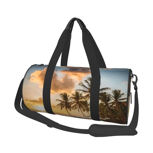 Sunset Hawaiian Palm Tree Print Travel Duffel Bag, Foldable Gym Bag Overnight Weekend Bags for Women, Large Holdall Bag Cabin Bag for Sports and Travel, Schwarz , Einheitsgröße Sunset Hawaiian Palm Tree Print Travel Duffel Bag, Foldable Gym Bag Overnight Weekend Bags for Women, Large Holdall Bag Cabin Bag for Sports and Travel, Schwarz , Einheitsgröße von ESNAIUVCD