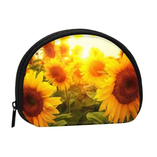 Sunshine Sonnenblumenfelddruck, tragbare Mini-Aufbewahrungstasche, Muschelform, kleine Münzgeldbörse, Muschel-Aufbewahrungstasche von ESNAIUVCD
