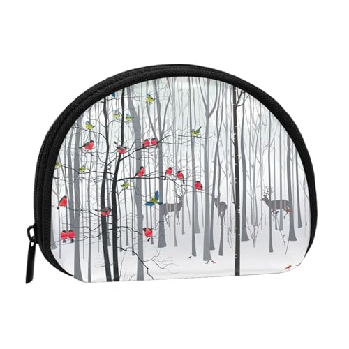 Tragbare Mini-Aufbewahrungstasche, Motiv: Schneehirsch, Vogel, Brichbaum, Muschelform, kleine Münzgeldbörse, Muschel-Aufbewahrungstasche von ESNAIUVCD