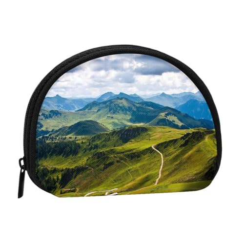 Tragbare Mini-Aufbewahrungstasche in Form einer Muschelform, Motiv: Berge mit grünem Druck, kleine Münzgeldbörse, Muschel-Aufbewahrungstasche von ESNAIUVCD