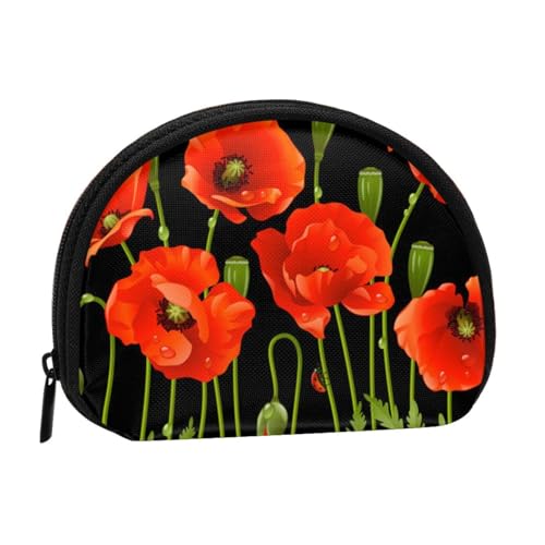 Tragbare Mini-Aufbewahrungstasche in Form einer Muschelform, Motiv: Frühlingsrote Blumen, kleine Münzgeldbörse, Muschel-Aufbewahrungstasche von ESNAIUVCD