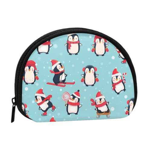 Tragbare Mini-Aufbewahrungstasche in Form einer Muschelform, Motiv: Weihnachts-Pinguine, kleine Münzgeldbörse, Aufbewahrungstasche von ESNAIUVCD