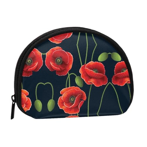 Tragbare Mini-Aufbewahrungstasche in Form einer Muschelform mit Blütenknospen und rotem Blumendruck, kleine Münzgeldbörse, Aufbewahrungstasche von ESNAIUVCD