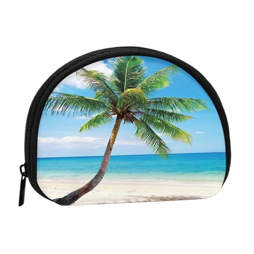 Tragbare Mini-Aufbewahrungstasche in Form einer Palme mit leuchtendem Meereslandschafts-Druck, kleine Münzgeldbörse, Muschel-Aufbewahrungstasche von ESNAIUVCD