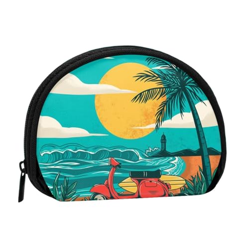 Tragbare Mini-Aufbewahrungstasche in Muschelform, Motiv: Sonnenuntergang, Strand, Palme, kleine Münzgeldbörse, Muschel-Aufbewahrungstasche von ESNAIUVCD