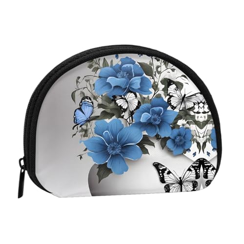 Tragbare Mini-Aufbewahrungstasche in Muschelform, klein, mit Blumen- und Schmetterlings-Aufdruck, Grau von ESNAIUVCD