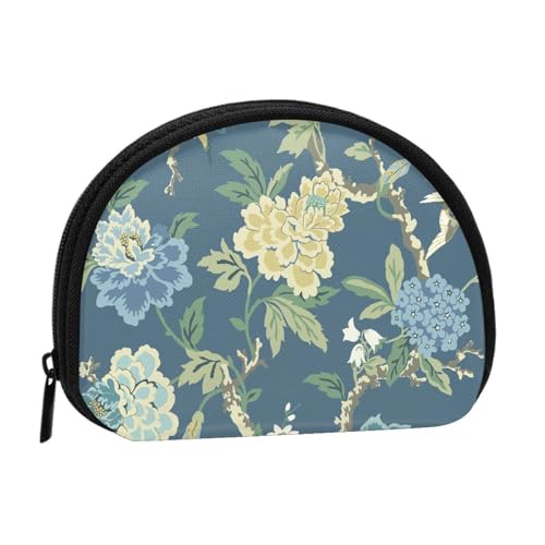 Tragbare Mini-Aufbewahrungstasche in Muschelform mit blauem und gelbem Blumendruck, kleine Münzgeldbörse, Muschel-Aufbewahrungstasche von ESNAIUVCD