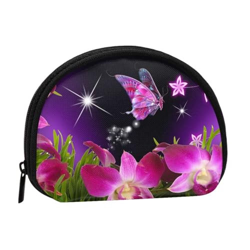 Tragbare Mini-Aufbewahrungstasche in Muschelform mit rosa Blumen- und Schmetterlings-Aufdruck, kleine Münzgeldbörse, Muschel-Aufbewahrungstasche von ESNAIUVCD