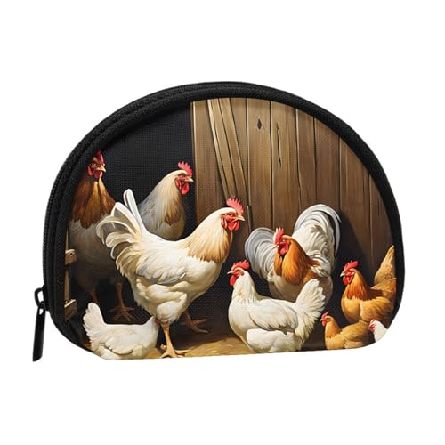 Tragbare Mini-Aufbewahrungstasche mit Bauernhof-Hühner-Motiv, Muschelform, kleine Münzgeldbörse, Muschel-Aufbewahrungstasche von ESNAIUVCD
