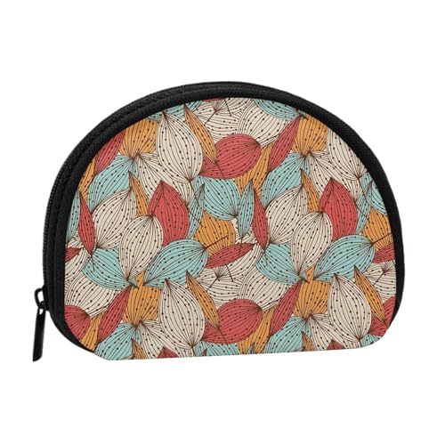 Tragbare Mini-Aufbewahrungstasche mit Blätter-Druck, Muschelform, kleine Münzgeldbörse, Muschel-Aufbewahrungstasche von ESNAIUVCD