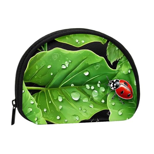 Tragbare Mini-Aufbewahrungstasche mit Blätter- und Marienkäfer-Aufdruck, Muschelform, kleine Münzgeldbörse, Muschel-Aufbewahrungstasche von ESNAIUVCD