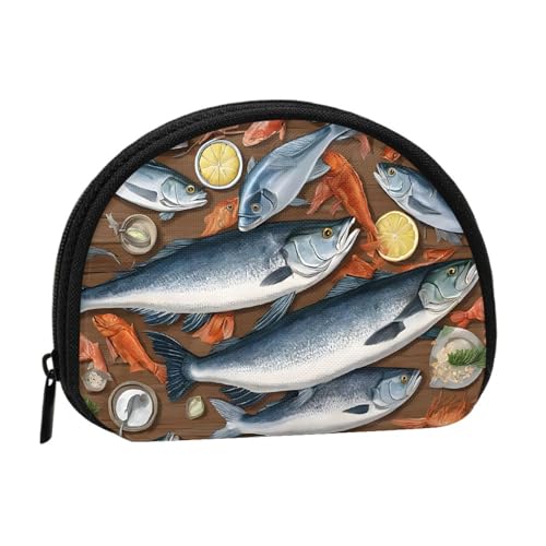 Tragbare Mini-Aufbewahrungstasche mit Fischköderaufdruck, Muschelform, kleine Münzgeldbörse, Muschel-Aufbewahrungstasche von ESNAIUVCD