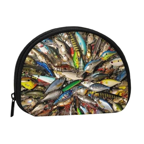 Tragbare Mini-Aufbewahrungstasche mit Fischköderaufdruck, Muschelform, kleine Münzgeldbörse, Muschel-Aufbewahrungstasche von ESNAIUVCD