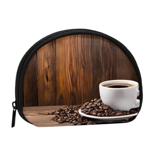 Tragbare Mini-Aufbewahrungstasche mit Kaffeetassen- und Kaffeebohnen-Druck, kleine Münzgeldbörse, Muschel-Aufbewahrungstasche von ESNAIUVCD