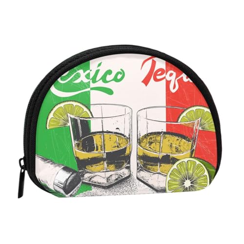 Tragbare Mini-Aufbewahrungstasche mit Mexiko-Flagge und Tequila-Druck, kleine Münzgeldbörse, Muschel-Aufbewahrungstasche von ESNAIUVCD
