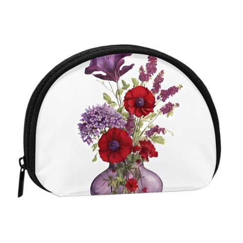 Tragbare Mini-Aufbewahrungstasche mit Mohnblumen-Motiv, Muschelform, kleine Münzgeldbörse, Muschel-Aufbewahrungstasche von ESNAIUVCD