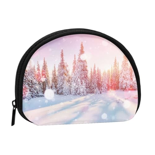 Tragbare Mini-Aufbewahrungstasche mit Pinienbäumen und Schnee-Aufdruck, Muschelform, kleine Münzgeldbörse, Muschel-Aufbewahrungstasche von ESNAIUVCD