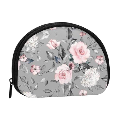 Tragbare Mini-Aufbewahrungstasche mit Rosenblüten und Blättern, Muschelform, kleine Münzgeldbörse, Muschel-Aufbewahrungstasche von ESNAIUVCD