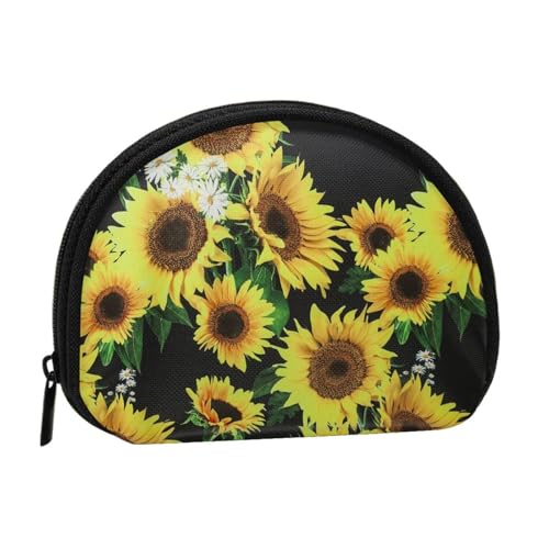 Tragbare Mini-Aufbewahrungstasche mit Sonnenblumen-Druck, Muschelform, kleine Münzgeldbörse, Muschel-Aufbewahrungstasche von ESNAIUVCD
