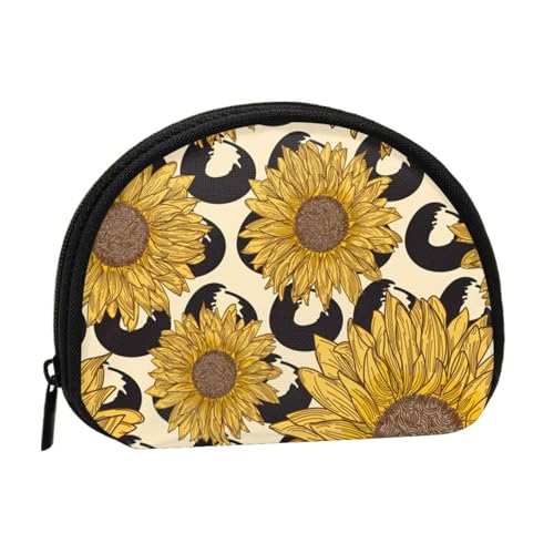 Tragbare Mini-Aufbewahrungstasche mit Sonnenblumen-Druck, Muschelform, kleine Münzgeldbörse, Muschel-Aufbewahrungstasche von ESNAIUVCD