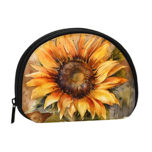 Tragbare Mini-Aufbewahrungstasche mit Sonnenblumen-Muster, Muschelform, kleine Münzgeldbörse, Muschel-Aufbewahrungstasche von ESNAIUVCD