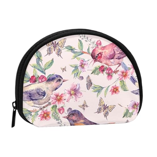 Tragbare Mini-Aufbewahrungstasche mit Vögeln auf Ästen und Schmetterlingen, Muschelform, kleine Münzgeldbörse, Muschel-Aufbewahrungstasche von ESNAIUVCD