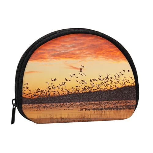 Tragbare Mini-Aufbewahrungstasche mit Vögeln bei Sonnenuntergang, Muschelform, kleine Münzgeldbörse, Muschel-Aufbewahrungstasche von ESNAIUVCD