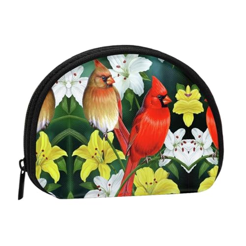 Tragbare Mini-Aufbewahrungstasche mit Vögeln mit Blumendruck, Muschelform, kleine Münzgeldbörse, Muschel-Aufbewahrungstasche von ESNAIUVCD