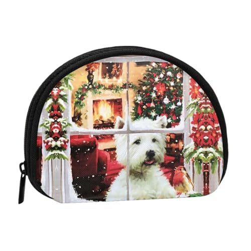 Tragbare Mini-Aufbewahrungstasche mit Weihnachtshund-Aufdruck, Muschelform, kleine Münzgeldbörse, Muschel-Aufbewahrungstasche von ESNAIUVCD