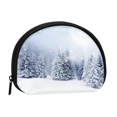 Tragbare Mini-Aufbewahrungstasche mit Weihnachtsschnee-Baum-Druck, Muschelform, kleine Münzgeldbörse, Muschel-Aufbewahrungstasche von ESNAIUVCD