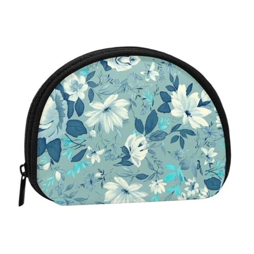 Tragbare Mini-Aufbewahrungstasche mit blauem Blumendruck, Muschelform, kleine Münzgeldbörse, Muschel-Aufbewahrungstasche von ESNAIUVCD