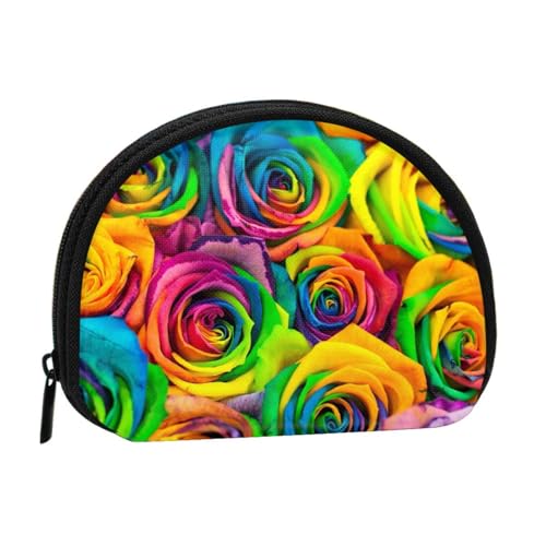 Tragbare Mini-Aufbewahrungstasche mit buntem Rosen-Druck, Muschelform, kleine Münzgeldbörse, Muschel-Aufbewahrungstasche von ESNAIUVCD