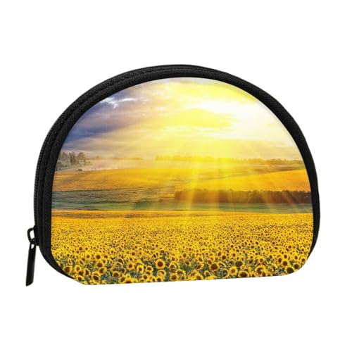 Tragbare Mini-Aufbewahrungstasche mit goldenem Sonnenblumen-Druck, Muschelform, kleine Münzgeldbörse, Muschel-Aufbewahrungstasche von ESNAIUVCD