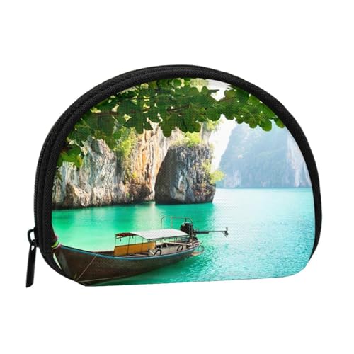 Tragbare Mini-Aufbewahrungstasche mit grünem See-Boot-Druck, Muschelform, kleine Münzgeldbörse, Muschel-Aufbewahrungstasche von ESNAIUVCD