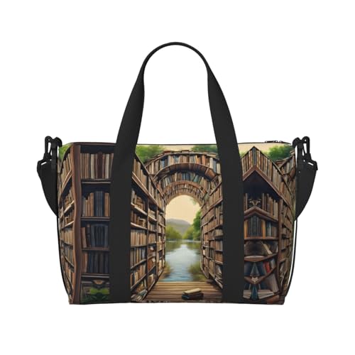 Turnbeutel für Damen, Bücherregal, Bücherdruck, Turnbeutel für Damen, Wochenendtasche, Übernachtungstasche, persönliche Gegenstände, Schultertasche für Damen und Herren, Einheitsgröße, Schwarz , von ESNAIUVCD