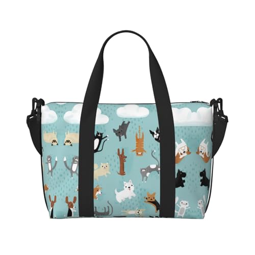 Turnbeutel für Damen, Motiv: Regenkatzen und Hunde, Wochenendtasche, Übernachtungstasche, persönliche Gegenstände, Schultertasche für Damen und Herren, Einheitsgröße, Schwarz , Einheitsgröße von ESNAIUVCD