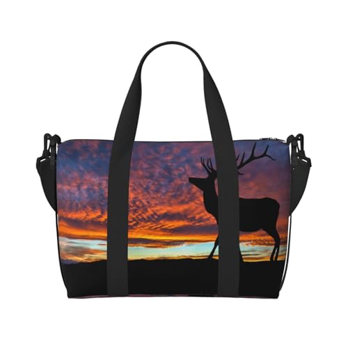 Turnbeutel für Damen, Motiv: Roter Hirsch, Stier, Elch, Sonnenuntergang, Wochenendtasche, Übernachtungstasche, persönliche Gegenstände, Schultertasche für Damen und Herren, Einheitsgröße, Schwarz , von ESNAIUVCD