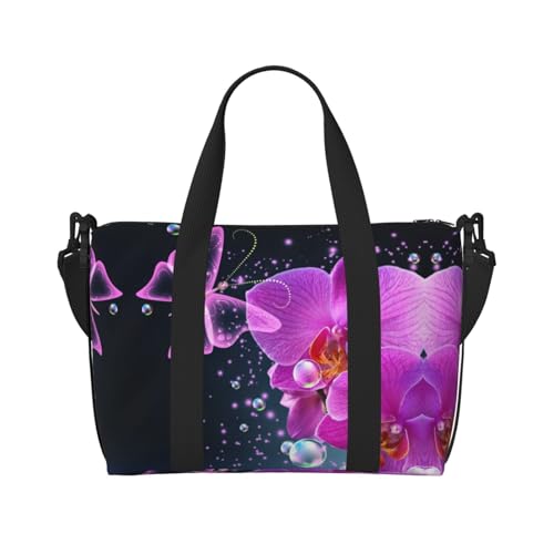 Turnbeutel für Damen, Motiv: Schmetterling und Blumendruck, Violett, Schwarz , Einheitsgröße von ESNAIUVCD