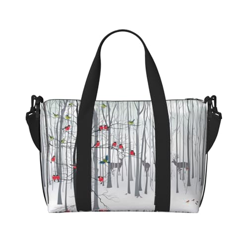 Turnbeutel für Damen, Motiv: Schneehirsch, Vogel, Brichbaum-Druck, Wochenendtasche, Übernachtungstasche, persönliche Gegenstände, Schultertasche für Damen und Herren, Einheitsgröße, Schwarz , von ESNAIUVCD
