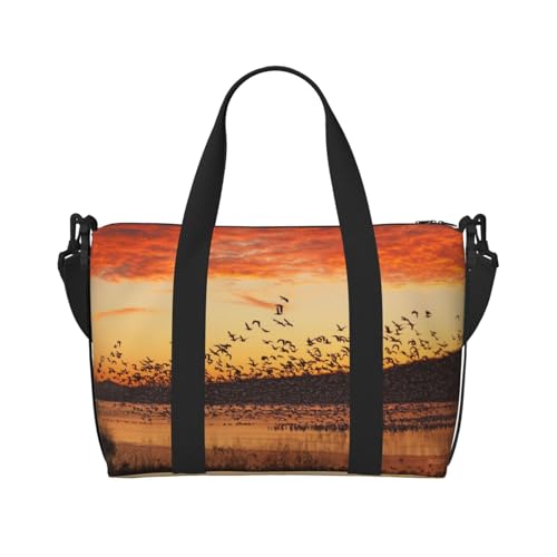 Turnbeutel für Damen, Motiv: Vögel bei Sonnenuntergang, Wochenendtasche, Übernachtungstasche, persönliche Gegenstände, Schultertasche für Damen und Herren, Einheitsgröße, Schwarz , Einheitsgröße von ESNAIUVCD