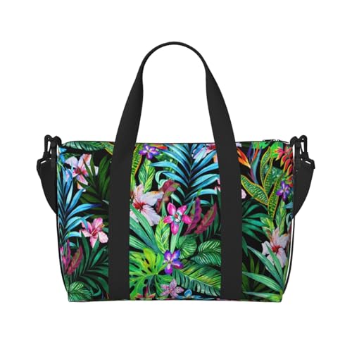 Turnbeutel für Damen, Motiv: bunte tropische Blätter, Wochenendtasche, Übernachtungstasche, persönliche Gegenstände, Schultertasche für Damen und Herren, Einheitsgröße, Schwarz , Einheitsgröße von ESNAIUVCD
