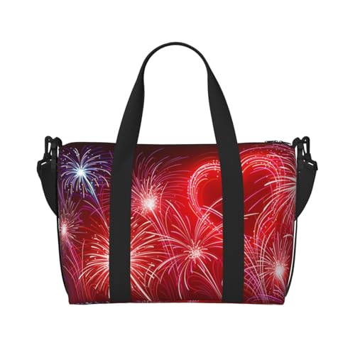 Turnbeutel für Damen, Motiv: rote Herzen, Feuerwerk-Druck, Wochenendtasche, Übernachtungstasche, persönliche Gegenstände, Schultertasche für Damen und Herren, Einheitsgröße, Schwarz , Einheitsgröße von ESNAIUVCD