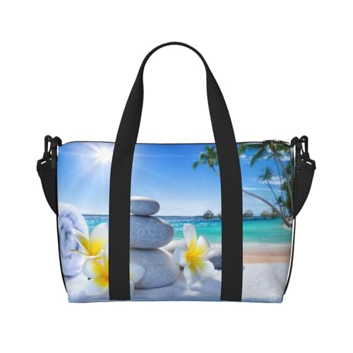 Turnbeutel für Damen, Motiv: tropische Blumen und Zen-Steine, Wochenendtasche, Übernachtungstasche, persönliche Gegenstände, Schultertasche für Damen und Herren, Einheitsgröße, Schwarz , Einheitsgröße von ESNAIUVCD