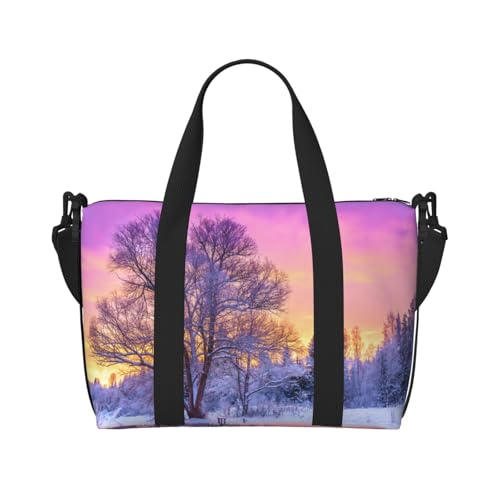 Turnbeutel für Damen, Winterlandschaftsdruck, Wochenendtasche, Übernachtungstasche, persönliche Gegenstände, Schultertasche für Damen und Herren, Einheitsgröße, Schwarz , Einheitsgröße von ESNAIUVCD