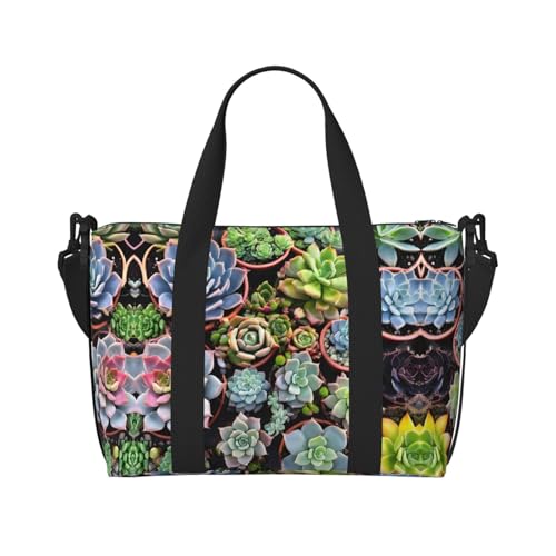 Turnbeutel für Damen, bunt, Sukkulenten-Druck, Wochenendtasche, Übernachtungstasche, persönliche Gegenstände, Schultertasche für Damen und Herren, Einheitsgröße, Schwarz , Einheitsgröße von ESNAIUVCD