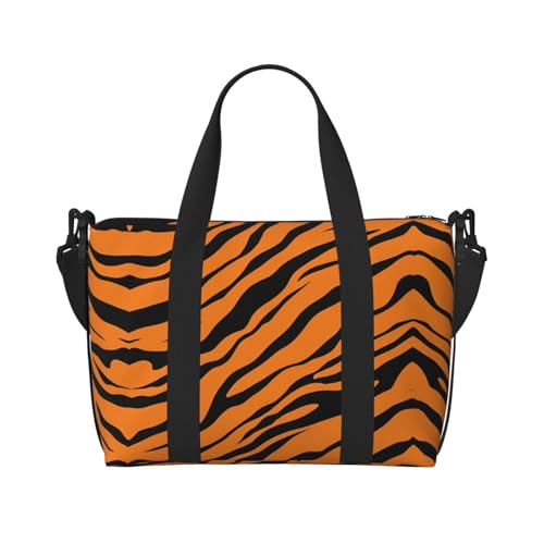 Turnbeutel für Damen, mit Leopardenmuster, Orange mit Tiger-Motiv, Übernachtungstasche, persönliche Gegenstände, Schultertasche für Damen und Herren, Einheitsgröße, Schwarz , Einheitsgröße von ESNAIUVCD