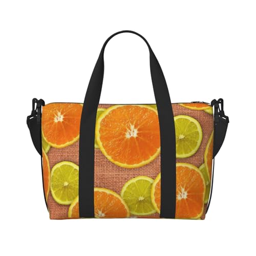 Turnbeutel für Damen, mit Zitronen- und Orangen-Druck, Wochenendtasche, Übernachtungstasche, persönliche Gegenstände, Schultertasche für Damen und Herren, Einheitsgröße, Schwarz , Einheitsgröße von ESNAIUVCD